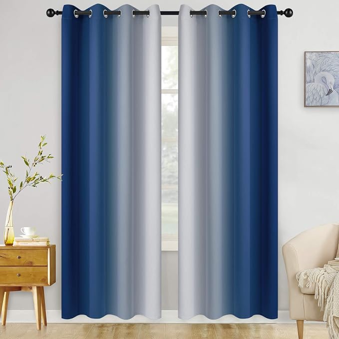 COSVIYA Curtains & Drapes Grommet Ombre Blue Curtains W52 x L96 Inch | Gradient by COSVIYA