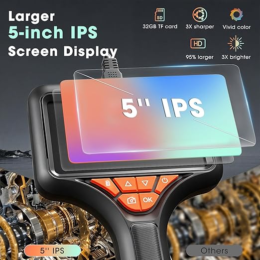 Epicmate Triple Lens Endoscope Camera with Light- 5" 1080P HD Handheld Borescope with 50FT Semi-Rigid Cable, Waterproof Sewer Inspection Camera with 32GB Card, Drain Plumbing Camera & Gifts for Men