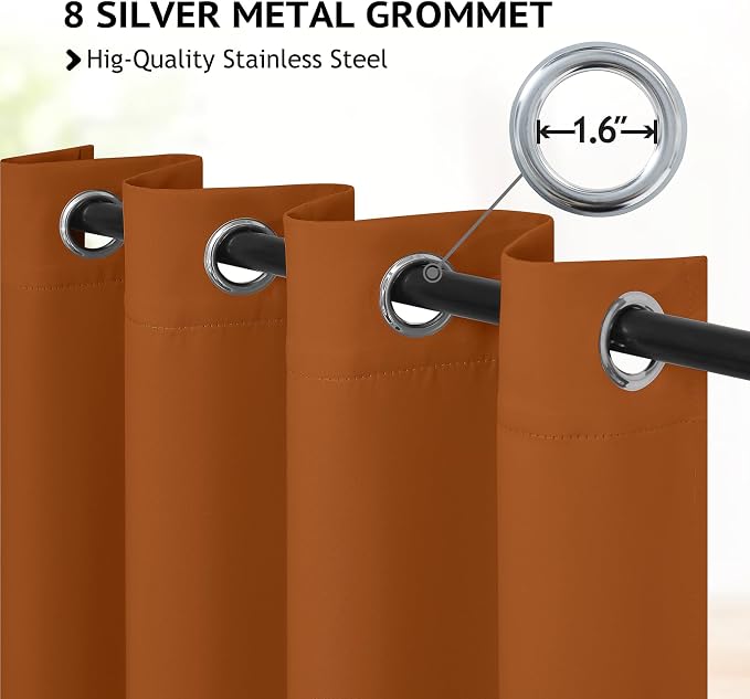 COSVIYA Grommet Blackout Room Darkening Brunt Orange Curtains 96 inch | Thick - Image 2