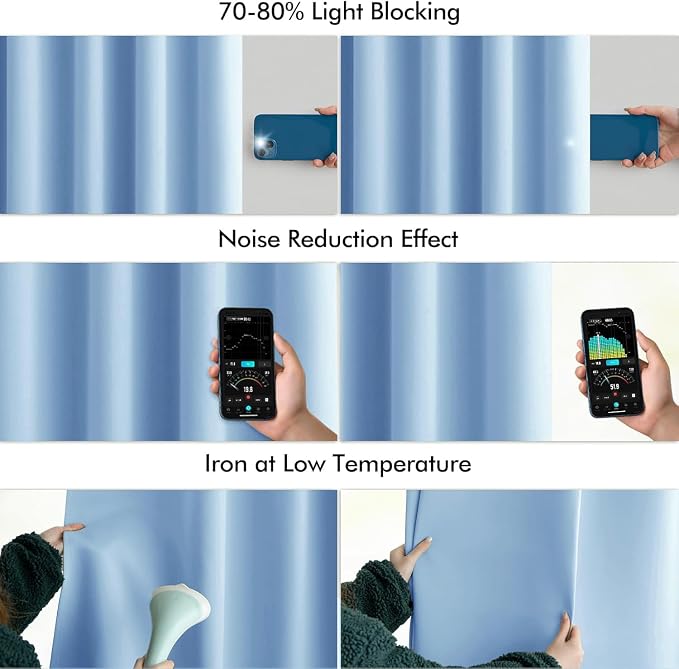 MIULEE Sky Blue Back Tab Blackout Curtains 52x96 Inch Long 2 Panels Set | Rod - Image 5