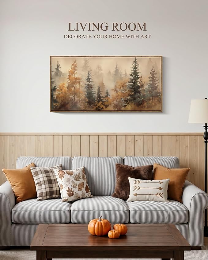 InSimSea Extra Large Framed Fall Wall Art, Forests Trees Landscape, 20x40in | - Image 3