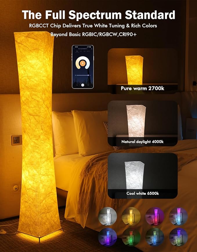 LEONC RGB+CCT Floor Lamp with Remote, 1800lm LED Tuya Smart 9W×2 Bulbs, 61" Smart Modern Floor Lamp with Alexa, Music Sync and 16 Million Colors, Color Changing Standing Lamp for Bedroom Living Room