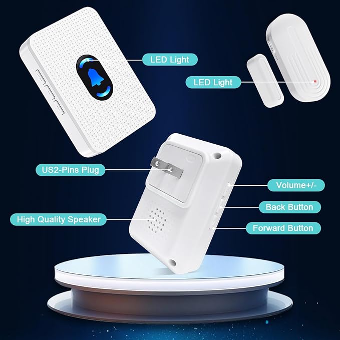 Daytech Wireless Door Chime Alarm System - 800ft Long Range, 20 Melodies, 5 Volume Levels, 3 Sensors + 1 Receiver for Business, Home & Office Entry Alerts