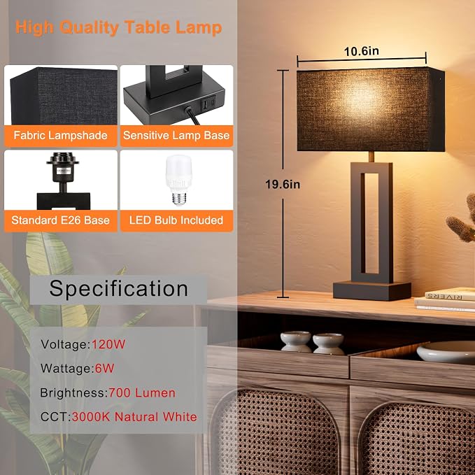 Seealle Nightstand Table Lamps for Bedrooms Set of 2 - Image 6