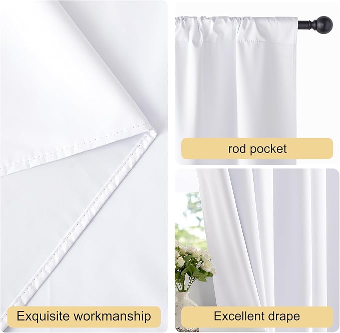 NICETOWN Bedroom 100% Blackout Curtains, 2 Panels, 34 by 63, Snow White - Image 5
