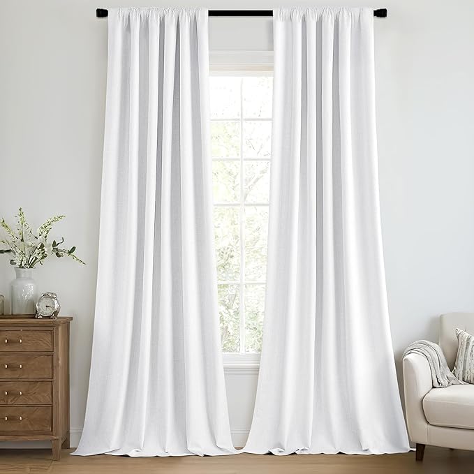 MIULEE 100% Blackout Back Tab Pleat Linen Curtains 50" Wx84 L, Bright White | 2 by MIULEE