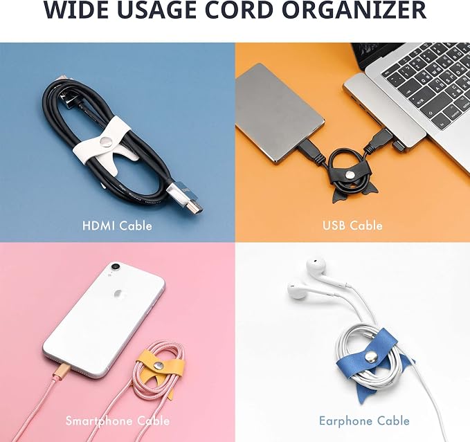 5 Pack Cord Organizer, Bow Cord Keeper, Cable Organizer USB Holder, Leather - Image 2