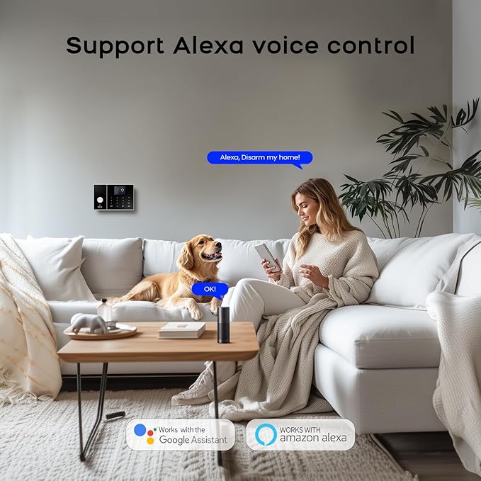 PGST WiFi Alarm System for Home Security,DIY Door Alarm Sensors,Tuya App Remote Control,Work with Alexa&Google for Villa,Apartment,Cabage,No Contract Fee