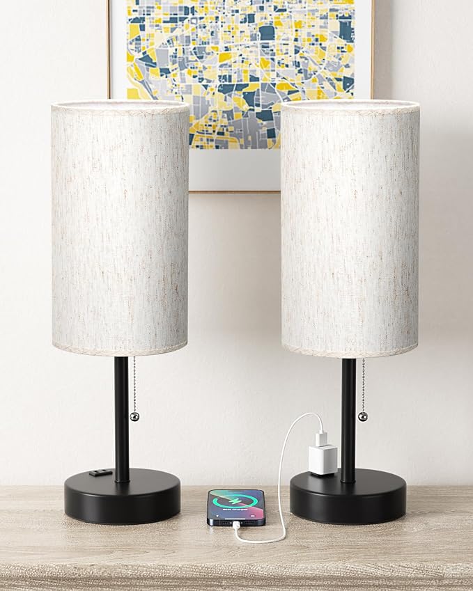17.4" Cream Bedside Table Lamps Set of 2 - Image 5