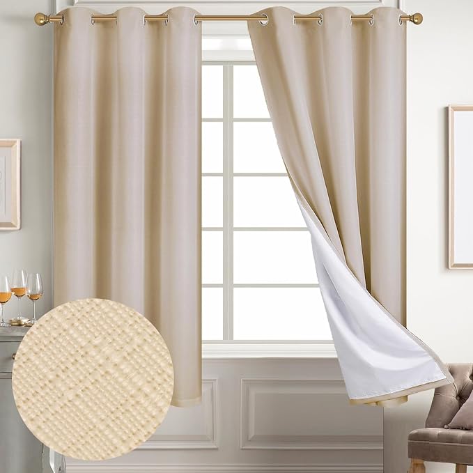 Diraysid 100% Blackout Curtains Beige Linen Curtains - Image 2