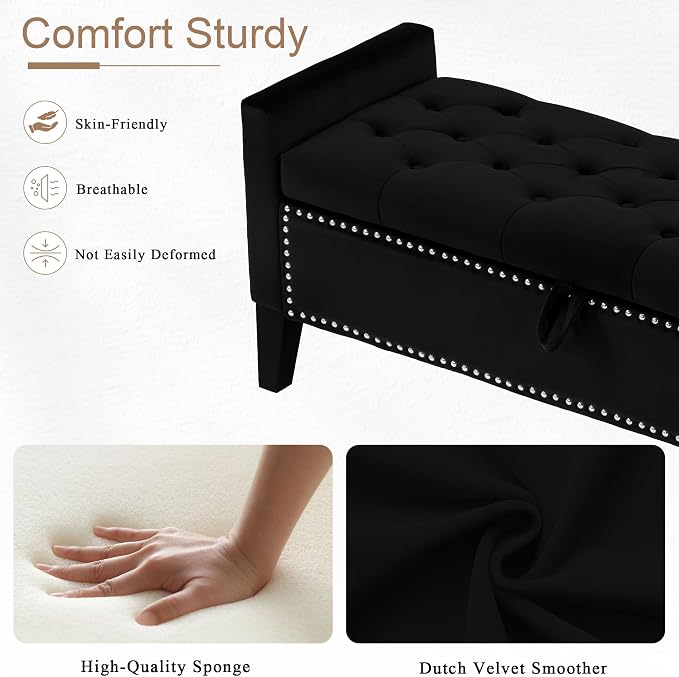 Velvet Storage Ottoman Bench, Modern Entryway Ottoman - Image 4