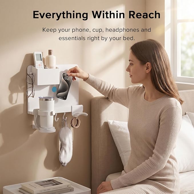 Versatile Bedside Wall Organizer, Floating Bedside Shelves | Ideal - Image 3