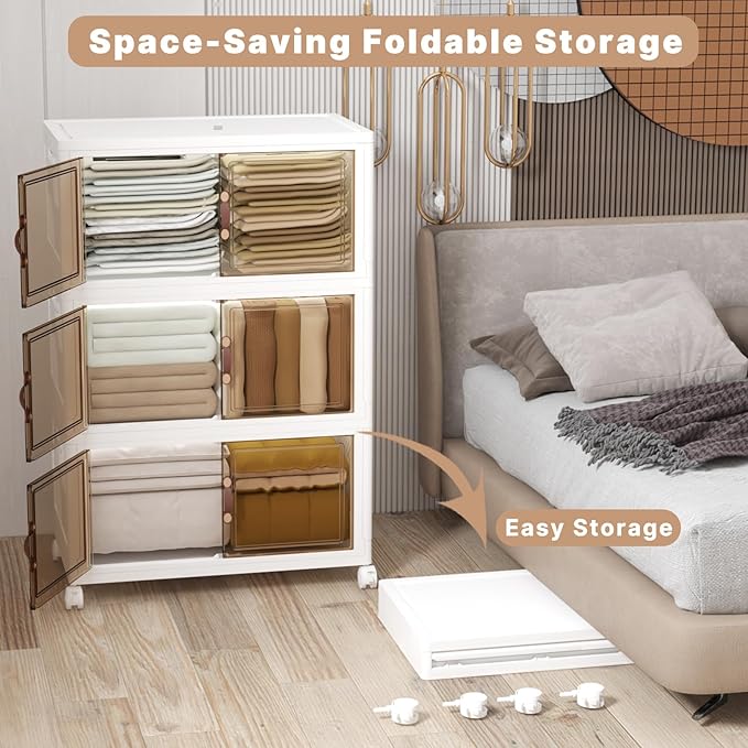 Extra Large Stackable Storage Bins with Lids & Wheels, Foldable Plastic Storage Bins (White, 1344QT-168QT/42GAL*4Pack)