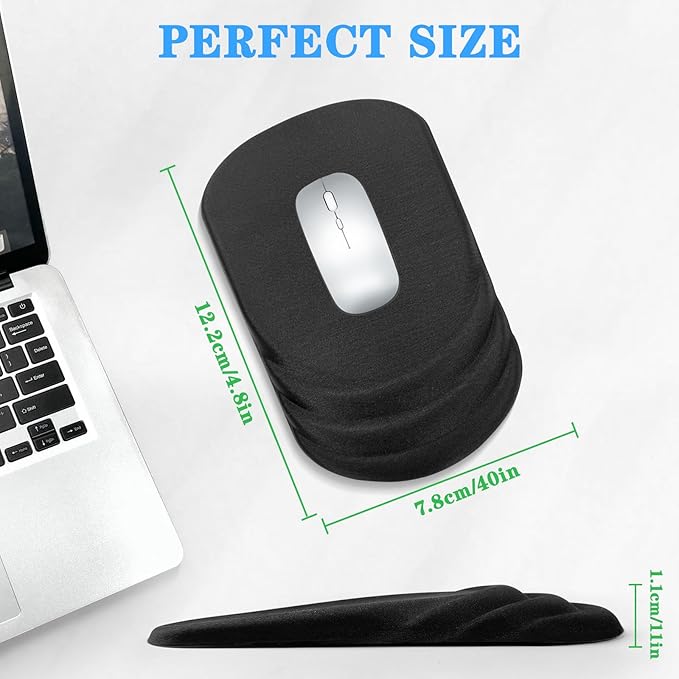 Ergonomic Mouse Pad Wrist Support，Wrist Rest Mouse pad for Carpal Tunnel Pain Relief with Memory Foam&Non-Slip PU Base, Mouse Pads for Wireless Mouse & Desk (12x8 inch,Black)