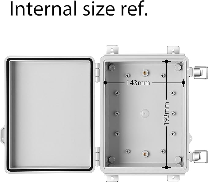 Gratury Junction Box, IP67 Waterproof Plastic Enclosure for Electrical Project, Hinged Grey Cover, Includes Mounting Plate and Wall Bracket 220×170×110mm (8.6"×6.7"×4.3")