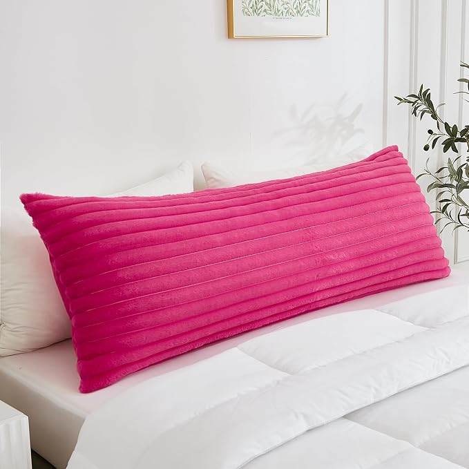 Full Body Pillow with Fluffy Stripe Faux Fur Removable Cover, Long Bed Pillow - Image 4