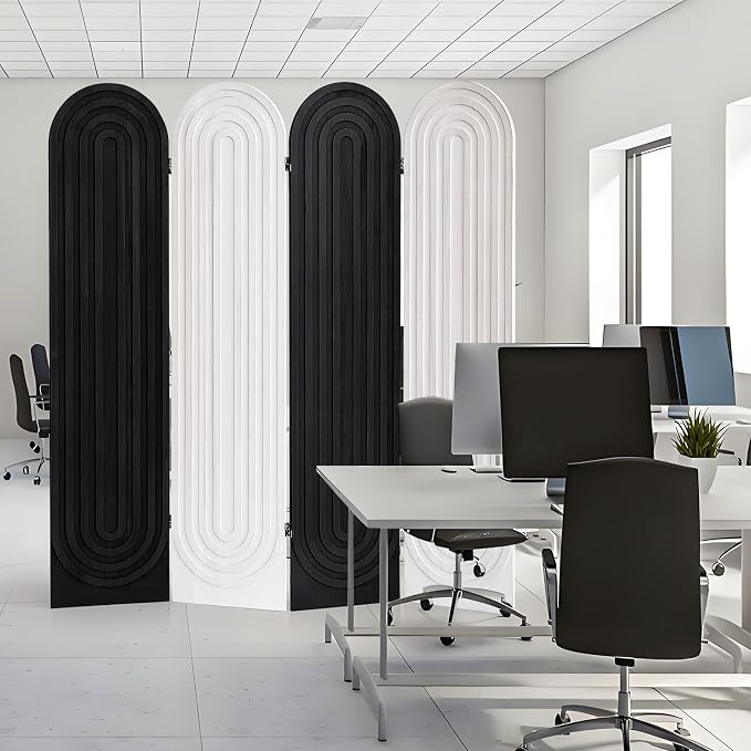 4 Panel Arched Room Divider Screen Folding Privacy Screen, Mix | Paulownia Wood - Image 6