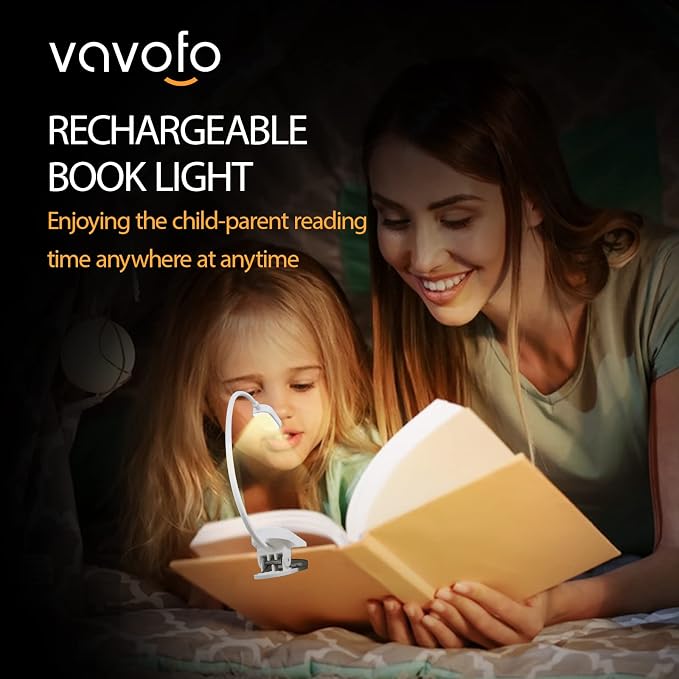 VAVOFO Rechargeable Book Light, 14 LEDs Eye Care Clip On Amber Reading Light - Image 2