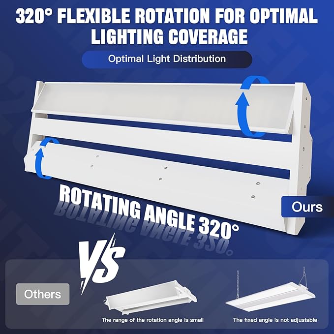 JTT LED Linear High Bay Light,200/150/100W 2FT 30000LM Shop Light Commercial 360° Adjustable 4/5000 CCT Tilt Hanging LED High Bay Shop Lighting Fixtures for Garage Warehouse Workshop Store, ETL 2-Pack