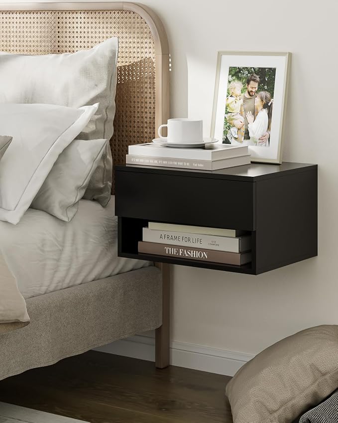 Modern Black Floating Nightstand by Aienvey