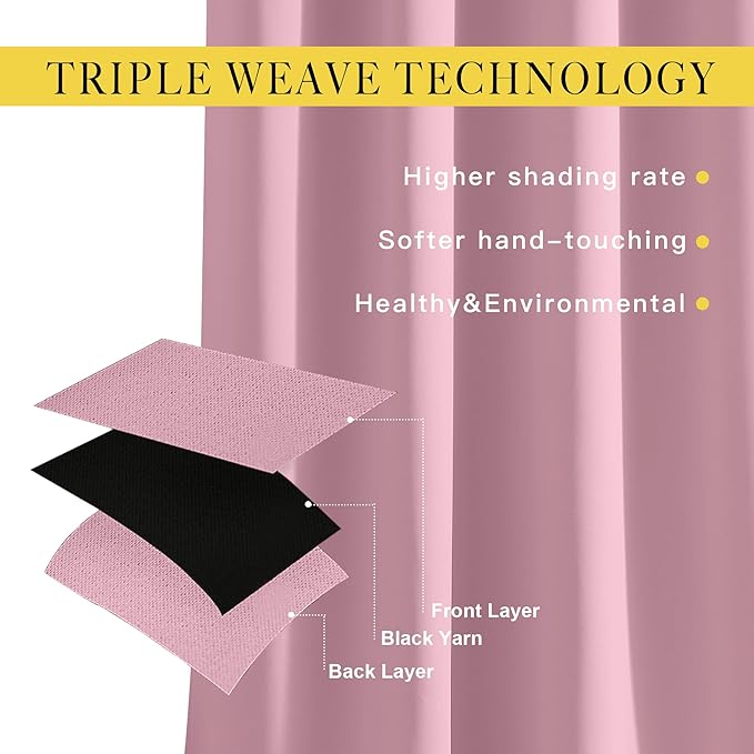 NICETOWN Rouge Pink Blackout Curtain Panel 63 inch Long - Image 3