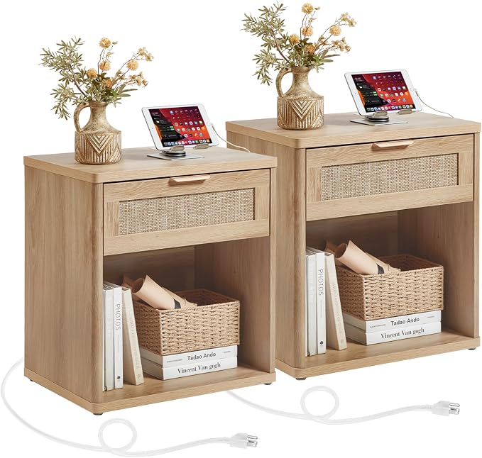 LEYAOYAO Rattan 23" Nightstands Set of 2 by LEYAOYAO-Findtheshiningpointofyourideallife%EF%BC%81