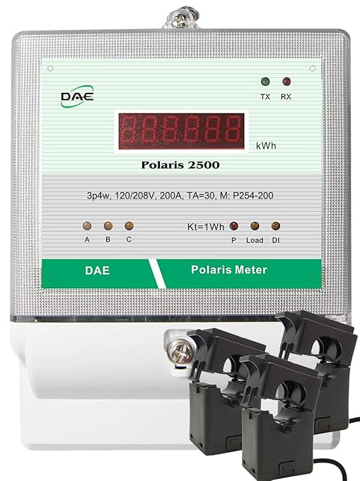 DAE P254-1500 KIT, UL 1500A kWh Meter 3 Phase 120-480V 50/60Hz RS485, 3 Split CTs (2", 2" Inner Dimension)