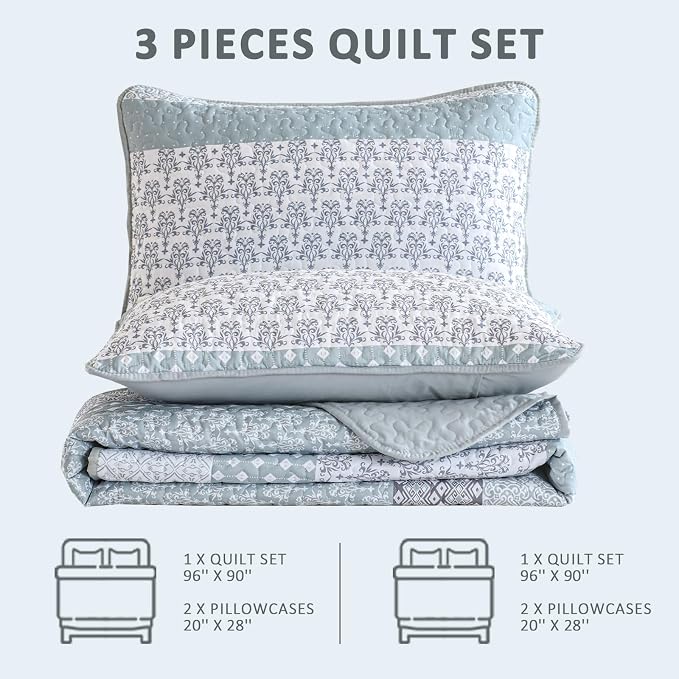 WONGS BEDDING Quilt Set Queen, Patchwork Quilt Bedding Sets - Image 8