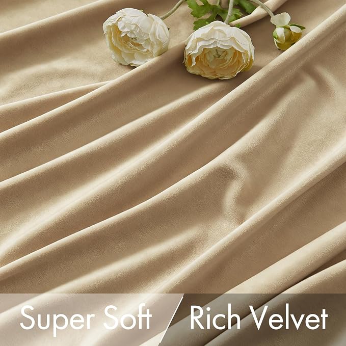 MIULEE Beige Velvet Pinch Pleat Blackout Curtains W52 X L96 Inches | 2 Panels - Image 4