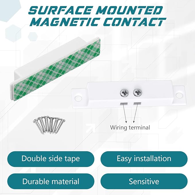 Tellegloww 10 Sets NC Wired Surface Mounted Alarm Magnetic Door Contact Sensor Door Window Reed Switch Sensor with Double Side Tape for Security