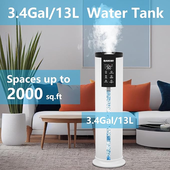 SAYDSI Humidifier, 3.4Gal(13L) Smart Humidifier for Bedroom Home,2000 sq.ft Cool Mist Humidifiers for Home Plants and Office Basement Whole House Large Room with Remote Control Timer and Water Tank