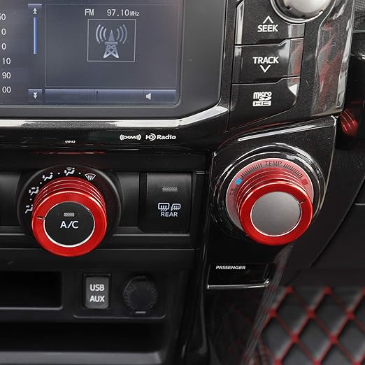 JeCar Air Conditioner Button Trim Cover Aluminum Alloy Knob Cover Compatible with Toyota 4Runner 2010-2023, Red