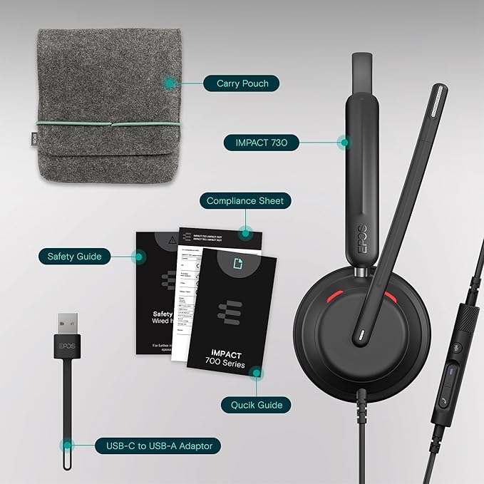 EPOS Impact 730 Mono Wired USB C and USB A Headset with Noise-Canceling Mic, in-Line Controls, High-Performance Audio, Comfortable Fit for Business Calls, Work from Home & Office Use