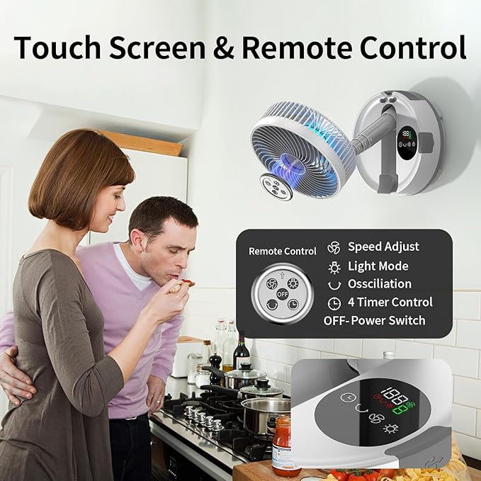 Socool 20000mAh Portable Fan Foldable Wireless Battery Rechargeable with 8-Speed & 112H, 90° Osciliating Floor Standing Fan Remote, Desk Fan with 8H Timer & LED Light for Home Kitchen Travel Camping