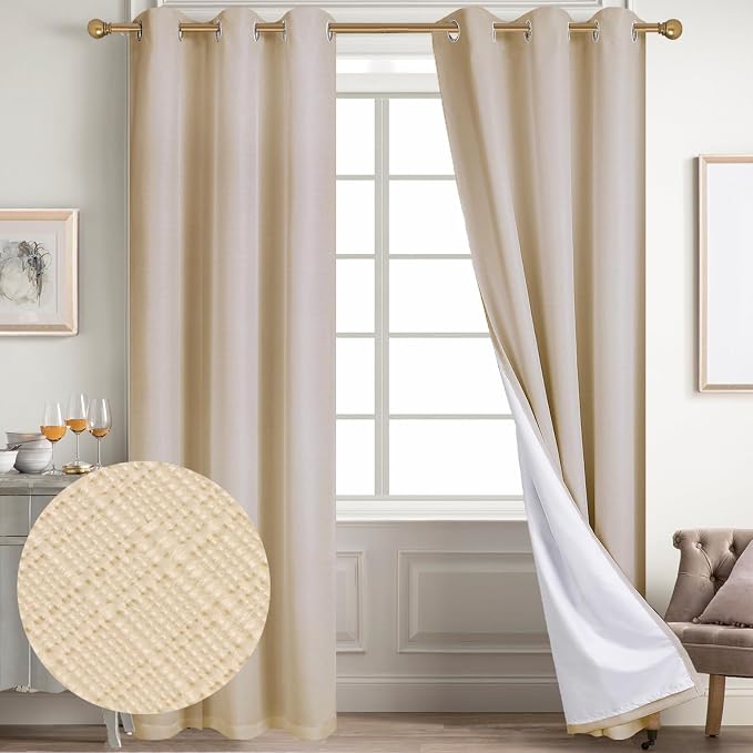 Diraysid 100% Blackout Curtains Beige Linen Curtains - Image 2
