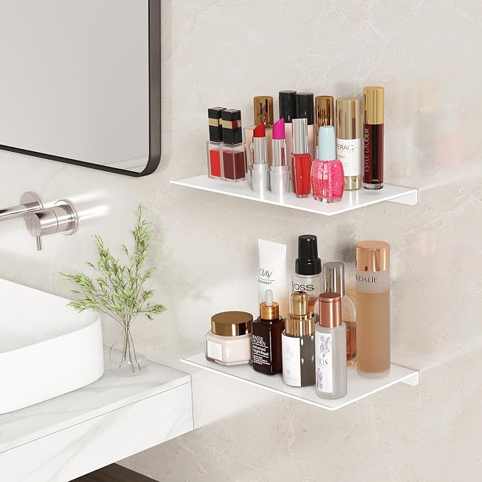 MKO 8" Small Floating Shelves for Wall, Metal Wall Mounted Shelf for Bathroom - Image 9