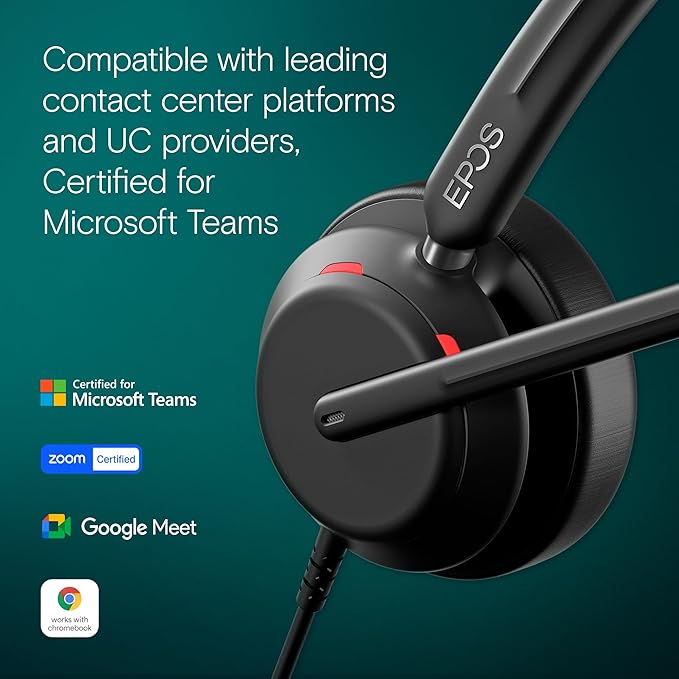 EPOS IMPACT 760T Dual-Sided Wired Headset for PC with Noise-Canceling Mic, Microsoft Teams Certified USB C and USB A, In-Line Controls, Super Wideband Audio, Comfortable for Office Calls & Remote Work