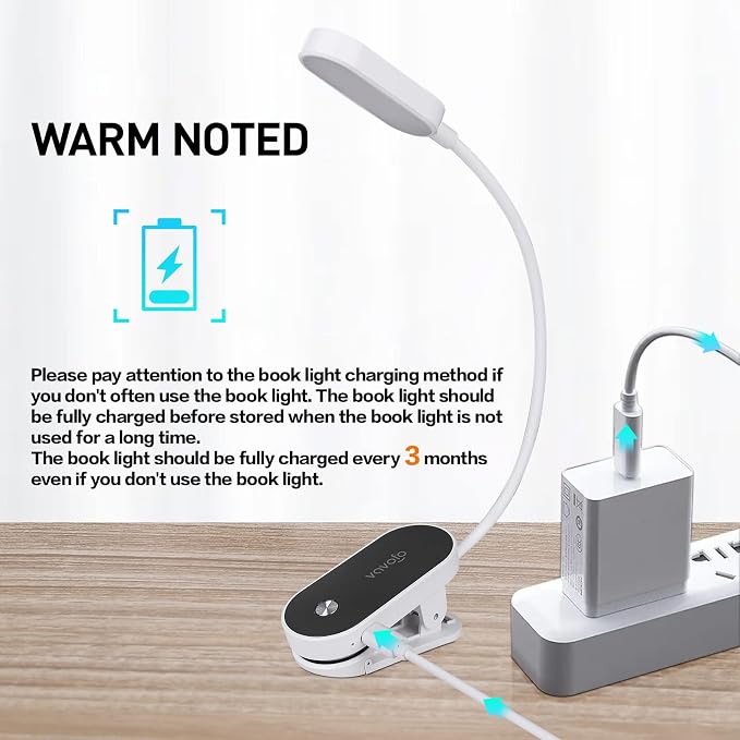 VAVOFO Rechargeable Book Light, 14 LEDs Eye Care Clip On Amber Reading Light - Image 5