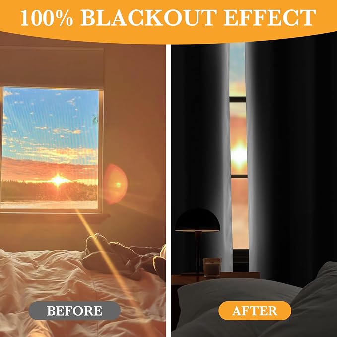 RYB HOME 100% Blackout Thermal Insulated Curtains 63 inches Length | Total Room - Image 4