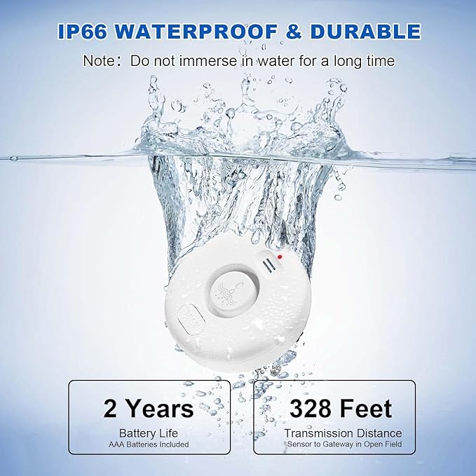 Water Leak Detectors for Home, 2Pcs WD71, 120dB Adjustable Water Leak Alarm for WiFi Gateway/Hub(Gateway Not Included), Wireless Water Sensor Alarms for Kitchen, Bathroom, Laundry and Basement