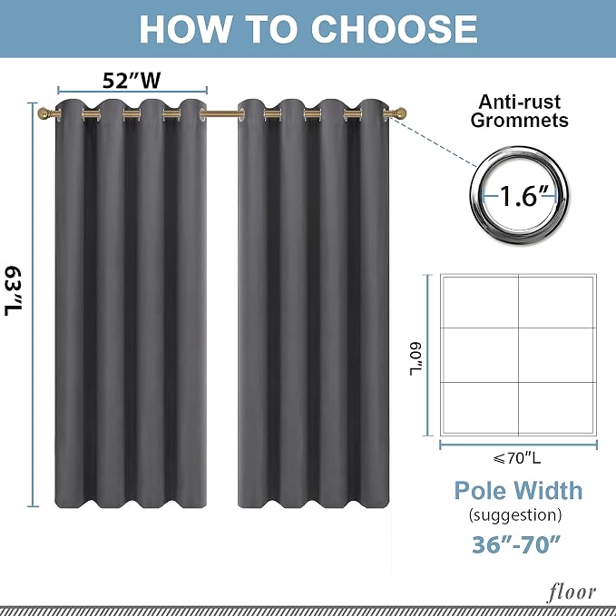 Diraysid Grey Grommet Blackout Curtains - Image 7