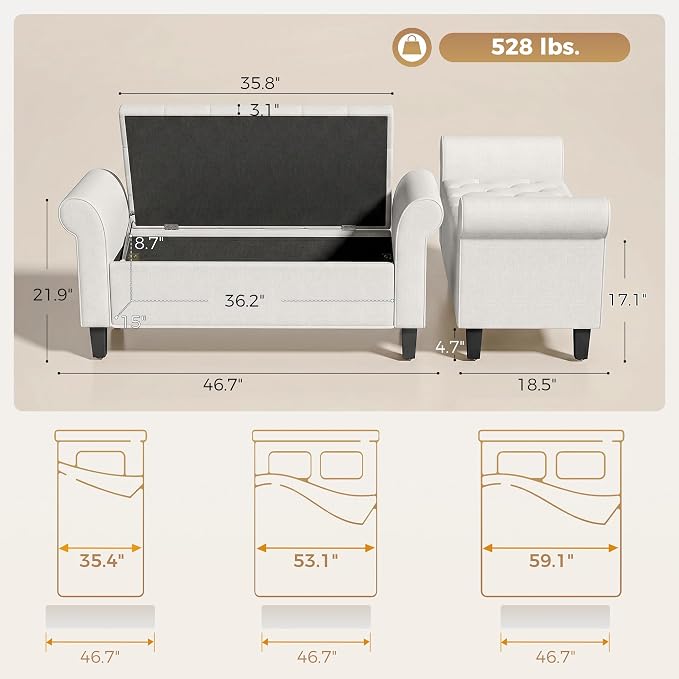 HOMCOM 47" Storage Ottoman End of Bed Bench - Image 3