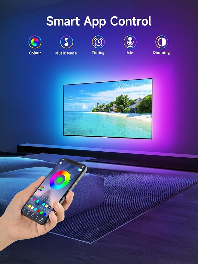 KANTUTOE TV LED Lights, 13.1ft LED Lights for 43-60in TV, RGB TV Backlight Behind with Music Sync Bluetooth APP and Remote Control Strip Light USB Powered for Bedroom Gaming Room Decor