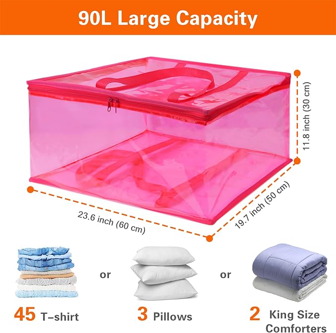 Pink 90L Clear Clothes Storage Bag - Image 2