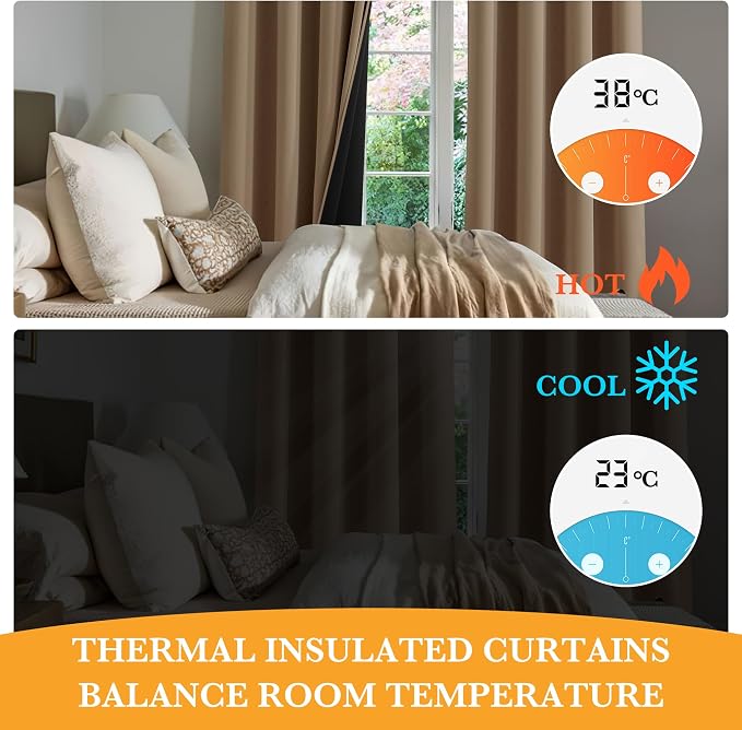 RYB HOME 100% Blackout Bedroom Curtains, Thermal Insulated Curtains | Heat & UV - Image 5