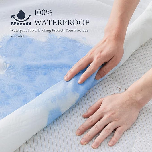 Waterproof Mattress Protector 2 Pillowcase 20''x28'', King Mattress Pad, Deep Stretchable Pocket Bed Cover, Machine Washable Soft Breathable Noiseless Mattress Protection
