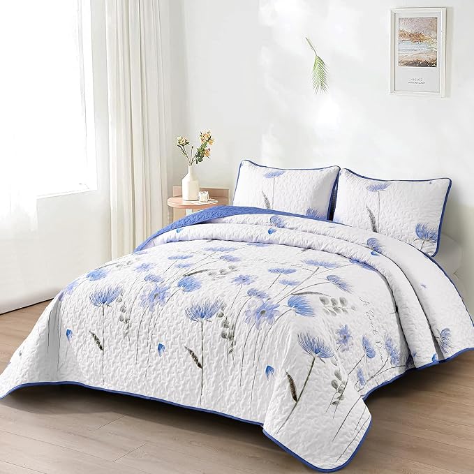 Dinjoy Quilt Set Full Size, Floral Botanical Bedspread - Image 3