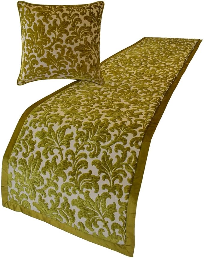 The HomeCentric King/Queen/Twin Chartreuse Designer CA King 86"x18" Bed Runner Without Pillow Cover, Velvet, Floral Pattern Bed Scarf on Velvet Fabric - Enchanted Chartreuse