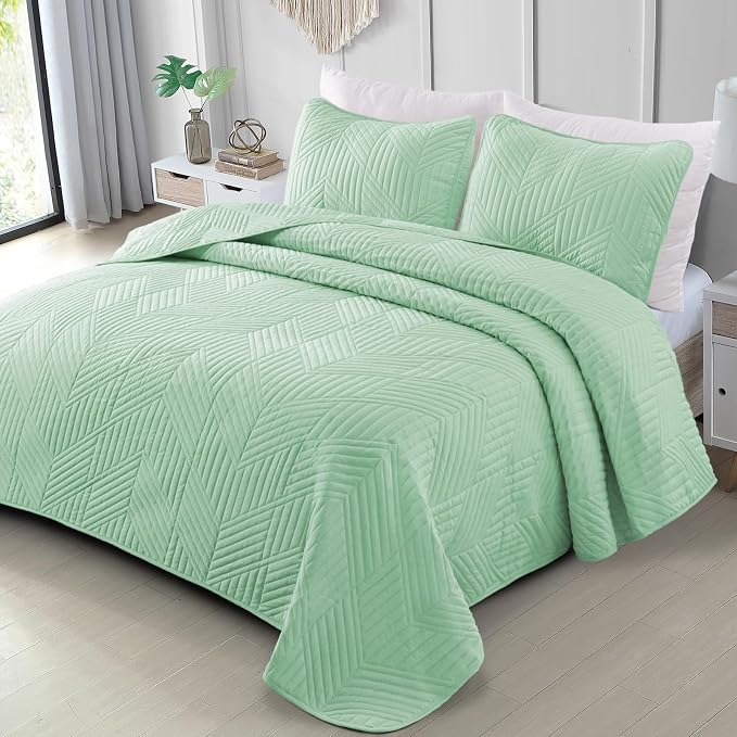 Exclusivo Mezcla Ultrasonic Full Queen Quilt Bedding Set, Mint Green | by ExclusivoMezcla