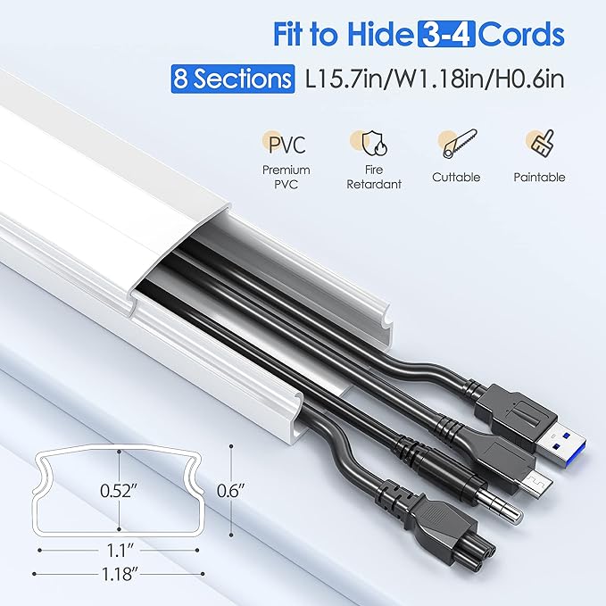 Yecaye TV Cord Hider, 125in Cord Cover, W1.18in H0.6in, Wire Covers - Image 2